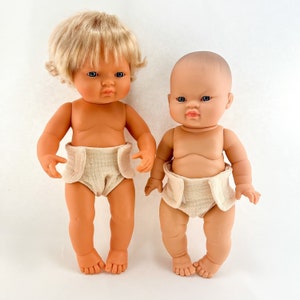 Miniland doll nappies, Minikane doll diapers, a set of two muslin doll diapers, 13 inch doll nappies, 34 cm doll diapers, 38 cm doll nappies