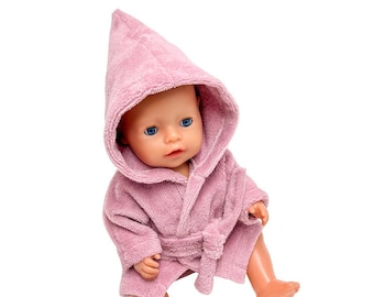 Baby Born 42-43 cm bathrobe, terry bamboo  bathrobe for 42-43 cm dolls, pink bathrobe for Baby Born 42-43, doll hoodie bathrobe,