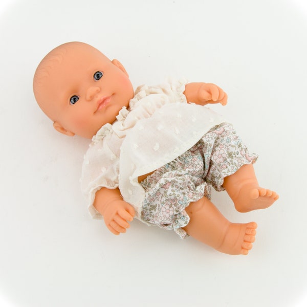 Poupée Baby Minialnd, vêtements de poupée de 21 cm, vêtements de poupée de 9 pouces, chemisier de poupée écru, bloomer floral pastel