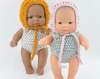 Baby Miniland gehäkelter Overall, Miniland Häkel-Strampler, 21 cm Puppen-Strampler, 21 cm Häkel-Puppen-Strampler