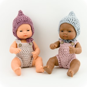 Miniland 32 cm, pixie bonnet, kniited bonnet for dolls, 12 cm doll bonnet