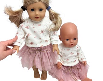 Baby Born 42-43 cm ballerina set, 18 inches doll clothes, American dolls, doll blouse and tulle skirt, Easter Gift, puppenkleidung
