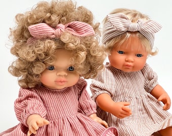 Striped Cotton Muslin Doll Dress, 34–38 cm Fit for Miniland and Minikane