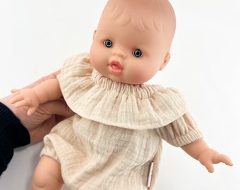 Minikane doll 28 cm, muslin romper for Minikane soft body doll, cream muslin romper for minikane 28 cm