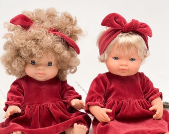 Miniland 38 cm Puppenweihnachtskleid, Minikane Puppenweihnachtskleid, Rotes kleid für Puppen, Paola Reina puppen 34 cm