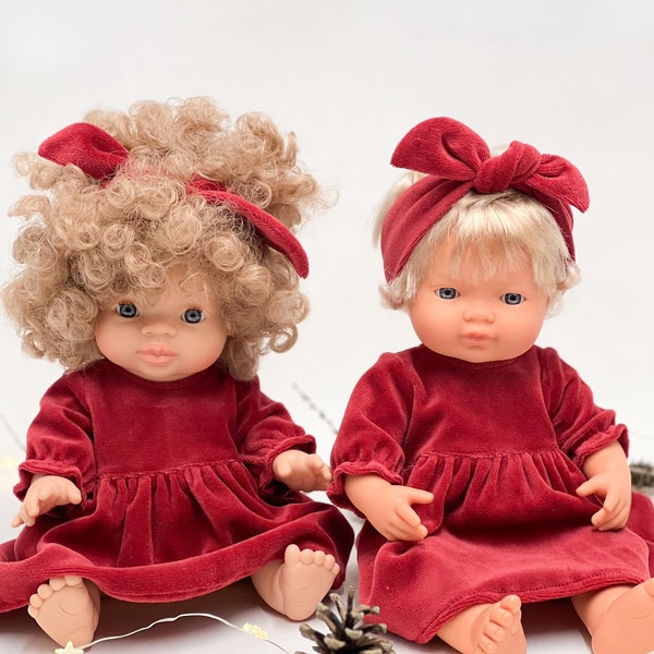 Miniland 38 cm Puppenweihnachtskleid, Minikane Puppenweihnachtskleid, Rotes kleid für Puppen, Paola Reina puppen 34 cm