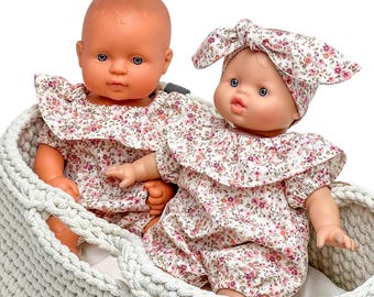 Minikane doll 28 cm, muslin romper for Minikane soft body doll, pink muslin romper for minikane 28 cm, minikane doll clothes minikane 28