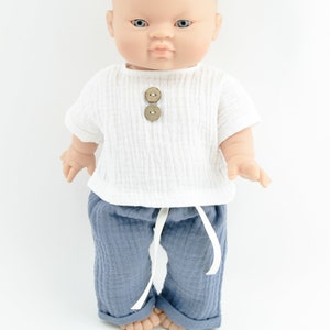 Vêtements de poupée Paola Reina, vêtements pour boydoll, vêtements boydoll, pantalon bleu, t-shirt écru, vêtements de poupée 34 cm, vêtements minikane garçon image 3