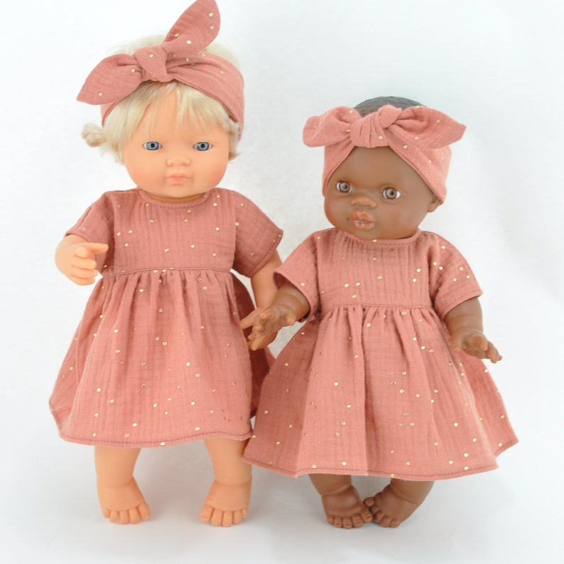 Paola Reina Puppenkleid, Muslin Puppenkleid, 34 cm Puppenkleid, 13 Zoll Puppe Musselinkleid, Minikane Puppenkleidung, Marsala oder Stirnband Bild 9