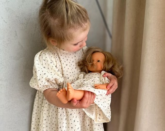 Dolly and me MINIKANE matching, Girl and doll matching cottagecore dress, doll dress to fit 34 -38 cm doll, dolly and me MINILAND,