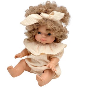 Minikane doll clothes, muslin doll romper fits Minikane 34 cm, Miniland 38, Paola reina Gordis, handmade onesie for 13-15 inches dolls image 3