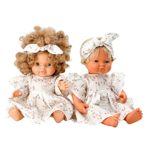 Miniland 38 cm doll dress, Minikane 34 cm doll dress, Paola Reina Gordis doll dress, apple print dress for MINIKANE, 15 inch doll clothes,