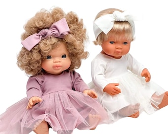Christmas Doll Dress, 13- 15 inches tulle dress fit Minikane 34 cm dolls, Miniland 38, pink and ecru  ballerina dress for dolls,