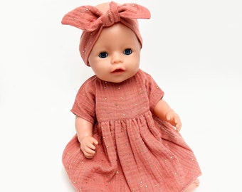 Baby Born doll dress or a headband , American doll dress, muslin doll dress, 42-43 cm doll dress, 18 inch doll muslin dress, Baby Born doll