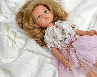 Paola Reina Amigas 32 cm doll clothes,  2 pieces set, 12 inch doll clothes, ecru doll tunic, tutu skirt, Toddler gift, handmade doll clothes