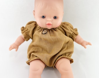 Minikane soft body doll romper, linen romper  for Minikane 28 cm soft body doll, ochre linen doll romper for 11 inch doll
