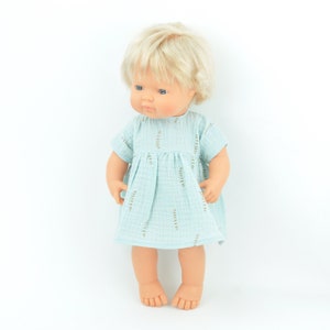 Miniland doll dress, 38 cm doll dress, muslin doll dress, doll dress in mint 15 inch doll dress, gift for a girl image 1