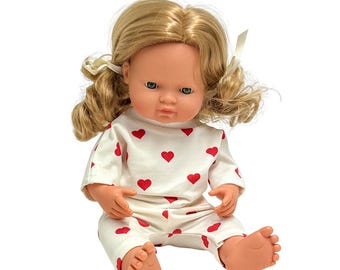 34-38 cm Doll Clothes, sweatshirt and pants, red hearts print