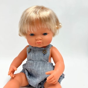 Miniland Puppenstrampler, Leinen Puppenstrampler, 38 cm Puppenstrampler, 15 Zoll Leinen Puppenstrampler, Blau Melange Leinen Strampler