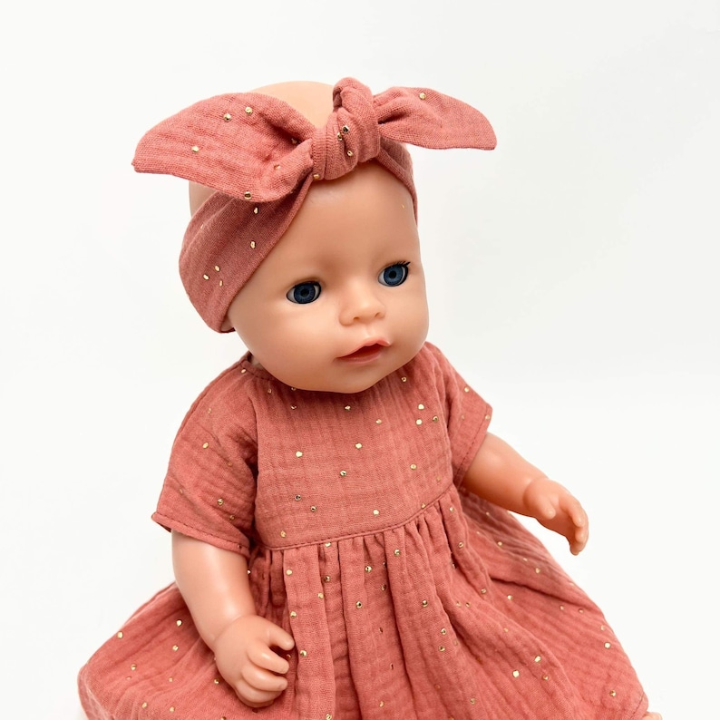Baby Born doll dress or a headband , American doll dress, muslin doll dress, 42-43 cm doll dress, 18 inch doll muslin dress, Baby Born doll image 2