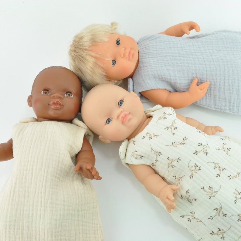 Doll sleeping bag for Minikane 34 cm or Miniland 38 cm dolls, muslin sleeping bag, Paola Reina doll, doll sleeping bag for 15 inches dolls image 3