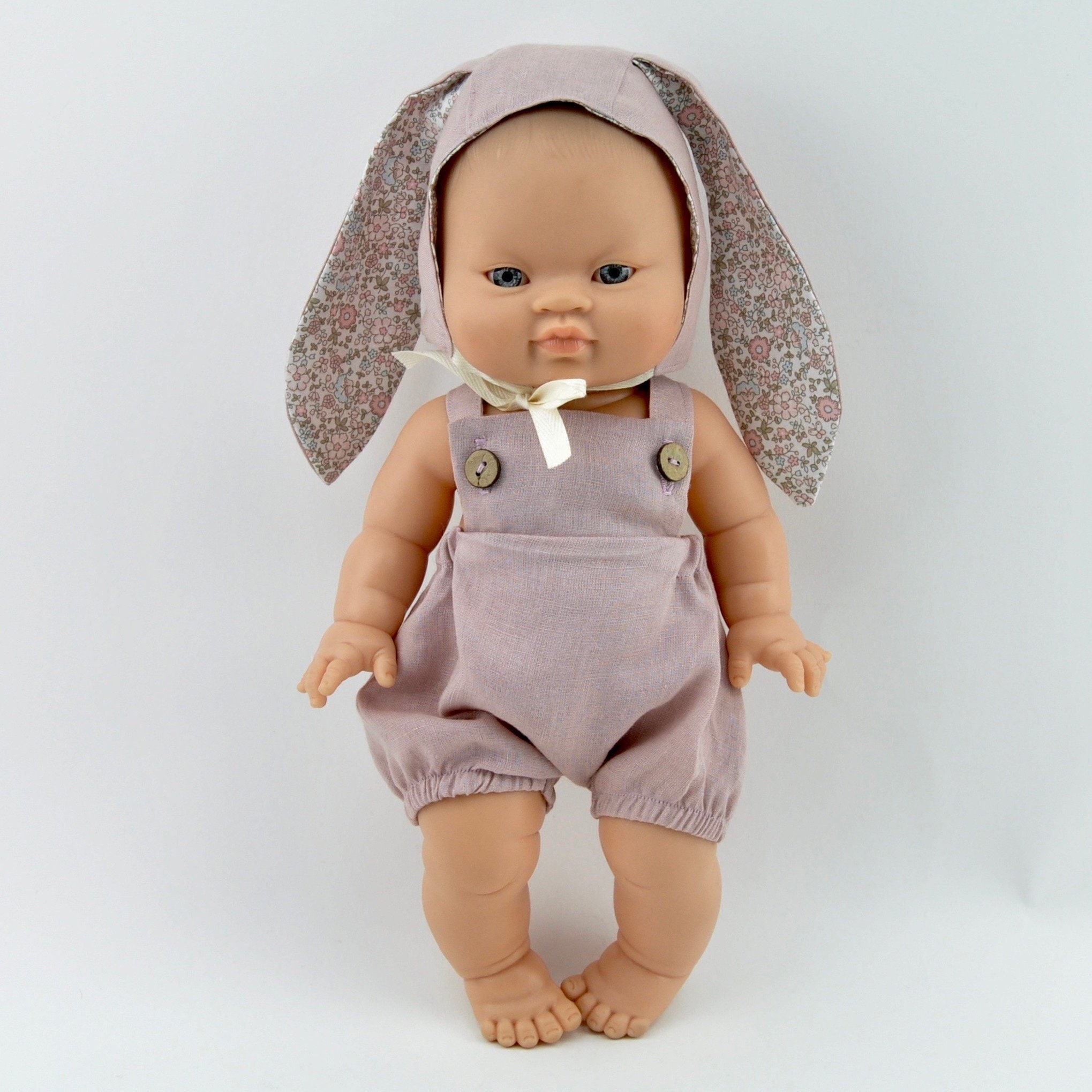 Paola reina doll clothes, dusty pink romper, doll bonnet with 