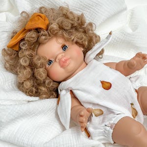 Minikane muslin romper doll, Miniland 38 cm, romper doll, headband for doll, doll outfit Paola Reina 34 cm, Easter gift for kids, set