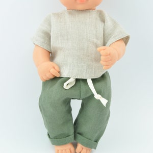 Miniland 32 cm muñeca ropa, muñeca ropa, Miniland ropa niño, Miniland 12 pulgadas muñeca ropa, niño muñeca atuendo, pantalones verdes, camisa natural imagen 4