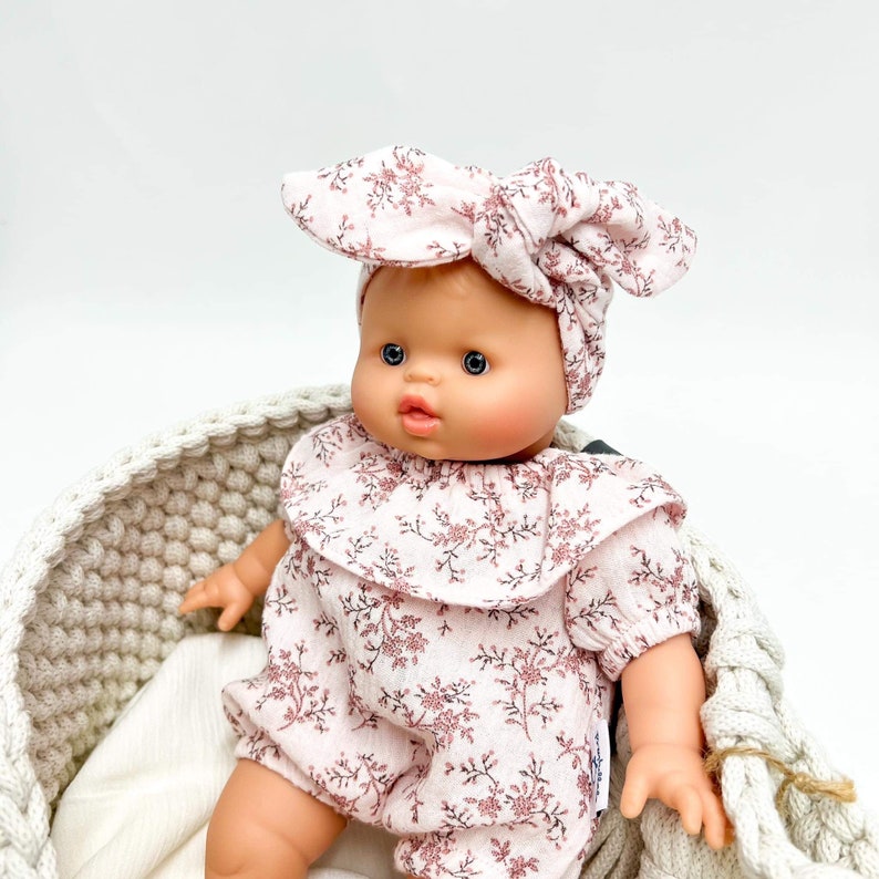 Minikane doll 28 cm, muslin romper for Minikane soft body doll, pink muslin romper for minikane 28 cm image 6