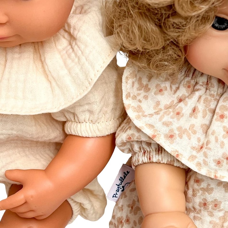 Minikane doll clothes, muslin doll romper fits Minikane 34 cm, Miniland 38, Paola reina Gordis, handmade onesie for 13-15 inches dolls image 5