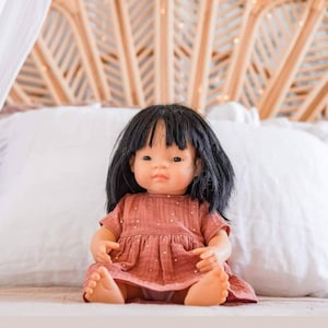 Minikane doll clothes, Paola Reina doll dress, muslin doll dress, 34cm doll dress, 13&quot; doll marsala muslin dress or headband, puppenkleidung