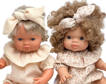 Minikane doll clothes, muslin doll romper fits Minikane 34 cm, Miniland 38, Paola reina Gordis, handmade onesie for 13-15 inches dolls
