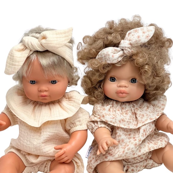 Minikane doll clothes, muslin doll romper fits Minikane 34 cm, Miniland 38, Paola reina Gordis, handmade onesie for 13-15 inches dolls