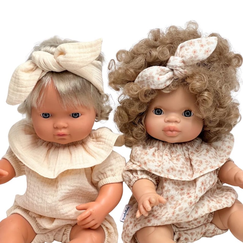 Minikane doll clothes, muslin doll romper fits Minikane 34 cm, Miniland 38, Paola reina Gordis, handmade onesie for 13-15 inches dolls image 1