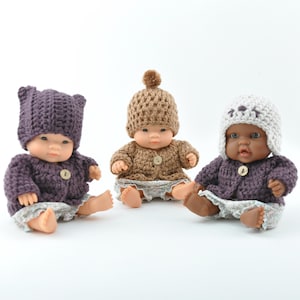 Baby Miniland doll hat, 21 cm Minilnad doll bonnet, crochet hat, pom pom crochet doll cap, crochet beanie for Miniland,