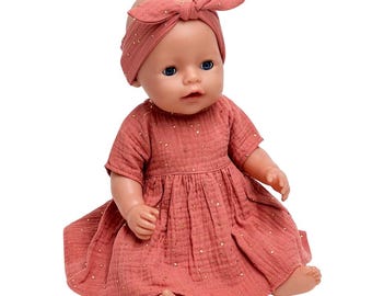 Baby Born doll dress or headband , American doll dress, 18 inch doll muslin dress, 43 cm puppenkleidung, Geburtstagsgeschenk