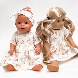 Baby Born doll dress, 42-43 cm doll dress, 17 inch doll dress, American Gril doll clothes, Our Generation, twigs on ecru dress or headband, image 4