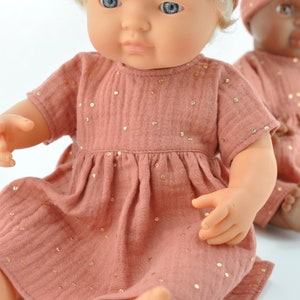 Paola Reina Puppenkleid, Muslin Puppenkleid, 34 cm Puppenkleid, 13 Zoll Puppe Musselinkleid, Minikane Puppenkleidung, Marsala oder Stirnband Bild 2