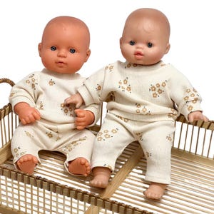 Floral Cream Tracksuit for 28-32 cm Dolls,Outfit for Minikane soft body doll 28, Corolle 30 cm, Miniland 32 cm,Dolls, Handmade Doll Clothes