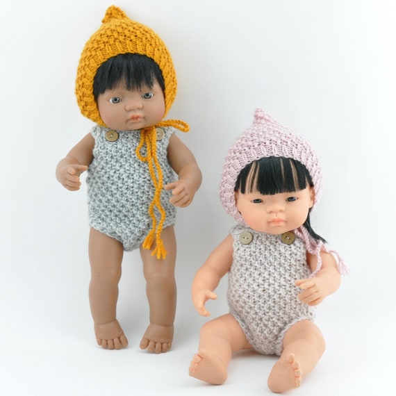 Miniland Knitted Doll Outfit 38cm - Overall & Beanie Hat Miniland Knitted Doll Outfit 38cm - Overall & Beanie Hat
