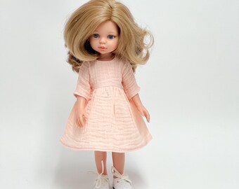 Muslin dress for amigas paola reina,  La Amigas muslin dress, peach fuzz muslin dress, amigas doll clothing
