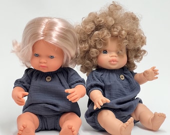 Minikane 34 cm muslin romper, Paola Reina doll romper, Mini Colettos 34 cm romper,, Miniland doll 38 cm, navy, Christmas gift
