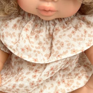 Minikane doll clothes, muslin doll romper fits Minikane 34 cm, Miniland 38, Paola reina Gordis, handmade onesie for 13-15 inches dolls image 4