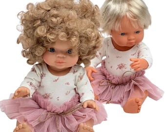 Miniland Puppenset, Minikane Tüllrock, Tüllpuppenrock, 34 cm - 38 cm Puppenkleidung, rosa Streifenkörper, Geschenk für ein Mädchen