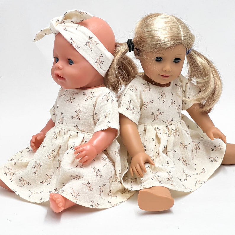 Baby Born doll dress, 42-43 cm doll dress, 17 inch doll dress, American Gril doll clothes, Our Generation, twigs on ecru dress or headband, image 2