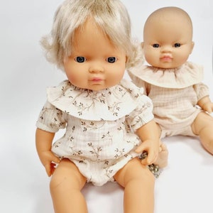 Pelele de muñeca minikane, pelele de muñeca Miniland, pelele con volante, pelele minikane de muselina crema, pelele de muñeca de 34 cm imagen 2