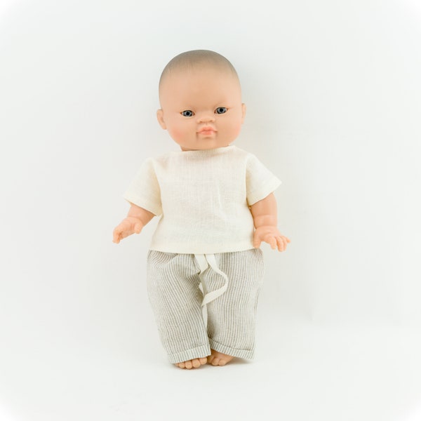 Ropa de muñeca Paola Reina, ropa de muñeca Minikane, ropa de niño Minikane, ropa de muñeca de lino, camiseta vainilla