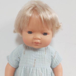 Miniland doll dress, 38 cm doll dress, muslin doll dress, doll dress in mint 15 inch doll dress, gift for a girl image 4