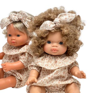 Minikane doll clothes, muslin doll romper fits Minikane 34 cm, Miniland 38, Paola reina Gordis, handmade onesie for 13-15 inches dolls image 2