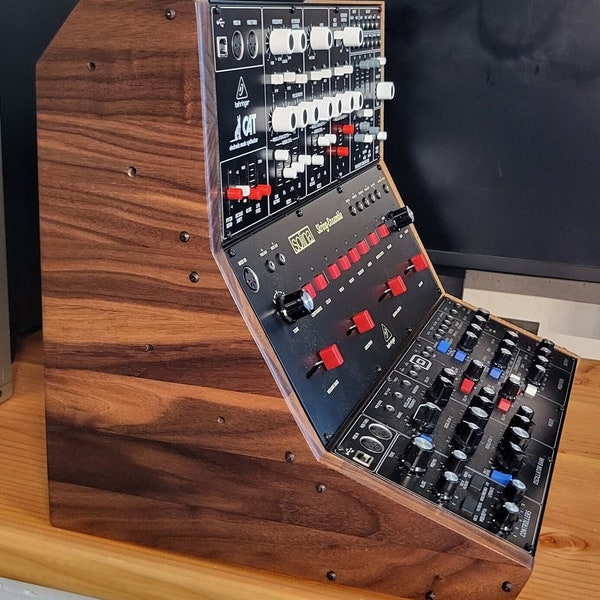 Wood Eurorack Synth Rack for Behringer Model D, Cat, Solina or any 3 70/80hp Behringer synth or Moog DFAM,Mother-32 & Subharmonicon trio.